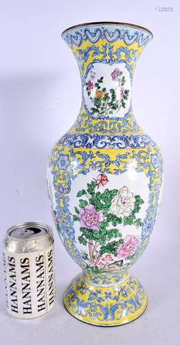 A LARGE EARLY 20TH CENTURY CHINESE CANTON ENAMEL VASE Late Q...