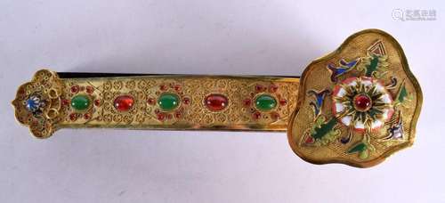 AN EARLY 20TH CENTURY CHINESE YELLOW METAL ENAMELLED RUI SCE...