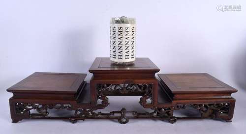 A LARGE 19TH CENTURY CHINESE CARVED HARDWOOD THREE STEPPED S...