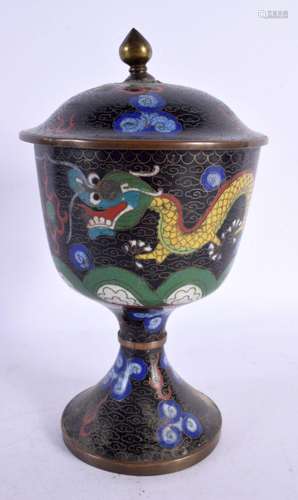 AN EARLY 20TH CENTURY CHINESE CLOISONNE ENAMEL GOBLET AND CO...