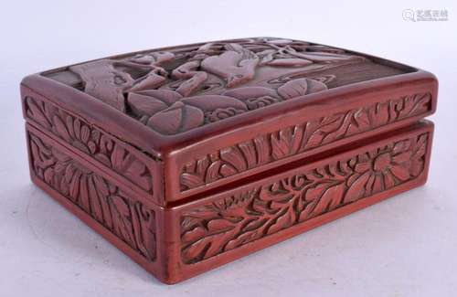 A 19TH CENTURY JAPANESE MEIJI PERIOD RED LACQUER BOX AND COV...