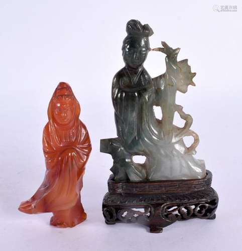 A 19TH CENTURY CHINESE CARVED JADEITE FIGURE OF A GODDESS Qi...