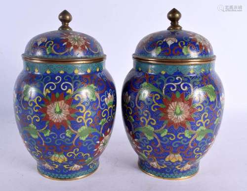 A PAIR OF 19TH CENTURY CHINESE CLOISONNE ENAMEL VASES AND CO...