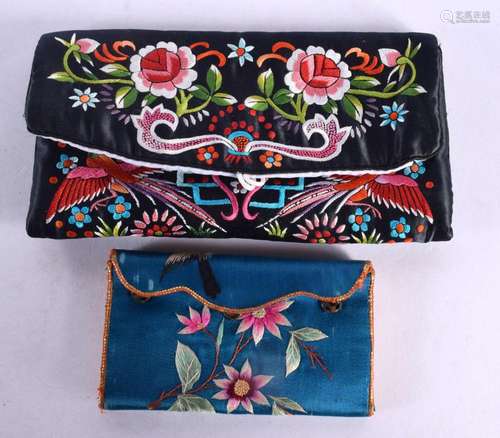 TWO CHINESE REPUBLICAN PERIOD SILK WORK EMBROIDERED PURSES. ...