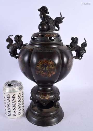 A LARGE 19TH CENTURY JAPANESE MEIJI PERIOD BRONZE AND CHAMPL...