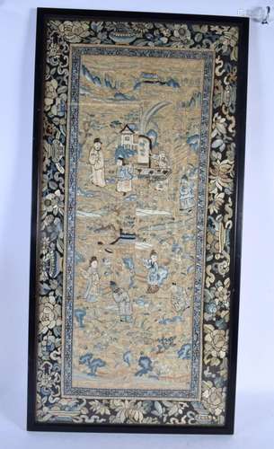 A LATE 19TH CENTURY CHINESE SILKWORK DOUBLE SLEEVE PANEL dep...