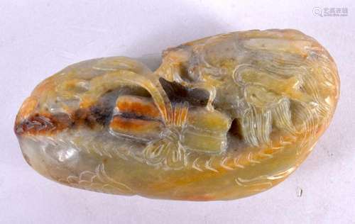 A CHINESE CARVED JADE PEBBLE 20th Century. 10.5 cm x 5.5 cm.