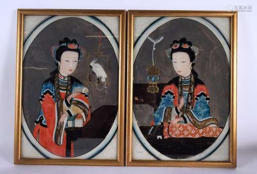 A PAIR OF CHINESE QING DYNASTY REVERSE PAINTED PANELS Qing, ...