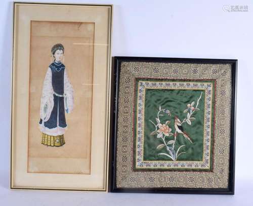 Japanese School (C1920) Watercolour, together with an embroi...