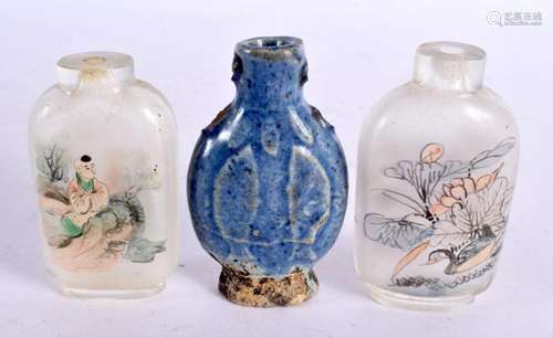 A LATE 19TH CENTURY CHINESE BLUE GLAZED SNUFF BOTTLE togethe...