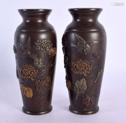 A PAIR OF 19TH CENTURY JAPANESE MEIJI PERIOD MIXED METAL BRO...