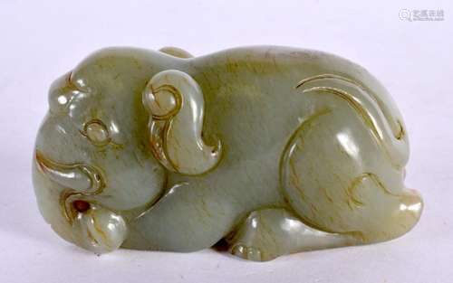 A CHINESE CARVED GREEN JADE ELEPHANT 20th Century. 8.5 cm x ...