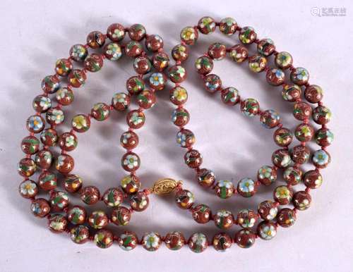 A CLOISONNE ENAMEL NECKLACE. 128 cm long.