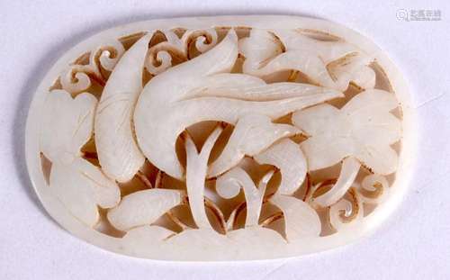 A 19TH CENTURY CHINESE CARVED WHITE JADE PLAQYE Ming style. ...