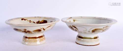 A PAIR OF EARLY 20TH CENTURY CHINESE BROWN GLAZED TAZZA. 9 c...