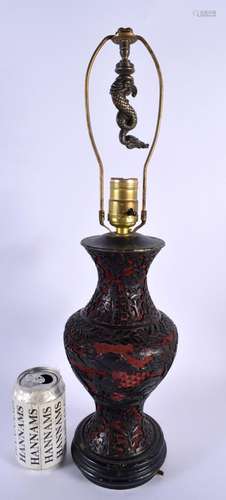 A 19TH CENTURY CHINESE CINNABAR LACQUER COUNTRY HOUSE VASE Q...