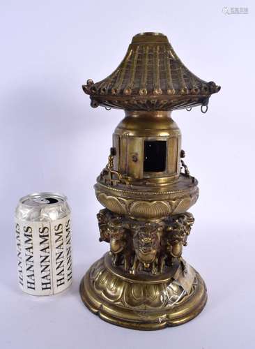 A 19TH CENTURY JAPANESE MEIJI PERIOD BRONZE PAGODA formed wi...