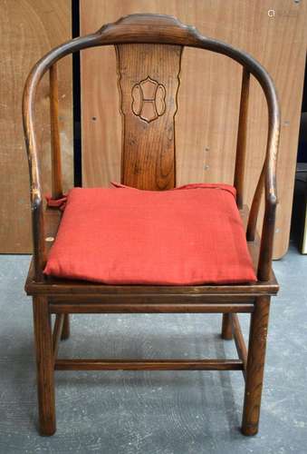 AN EARLY 20TH CENTURY CHINESE CARVED ELM CHAIR. 94 cm x 52 c...