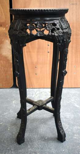 A 19TH CENTURY CHINESE MARBLE INSET HARDWOOD STAND. 77 cm x ...