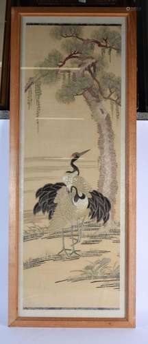 A 19TH CENTURY JAPANESE MEIJI PERIOD SILK PANEL depicting bi...