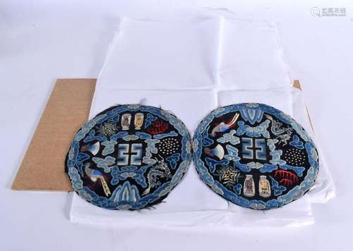 A RARE PAIR OF EARLY 20TH CENTURY CHINESE SILK ROUNDELS depi...