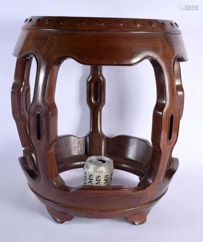 A 19TH CENTURY CHINESE CARVED HARDWOOD DRUM STOOL Qing. 42 c...