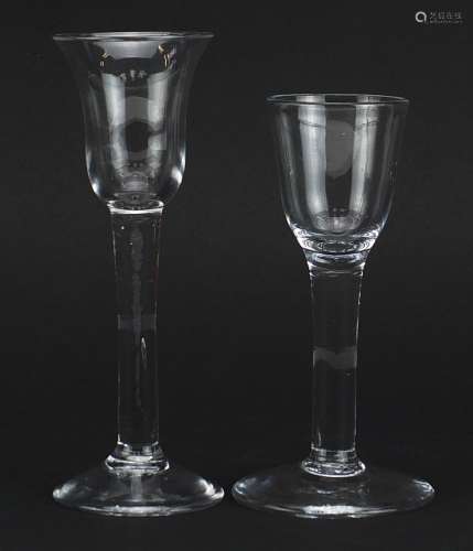 Two 18th century wine glasses including one with bell shaped...