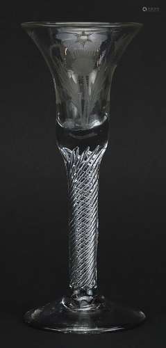 18th century Jacobite wine glass with air twist stem and bow...