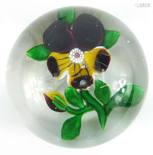 19th century Baccarat floral glass paperweight with paper la...