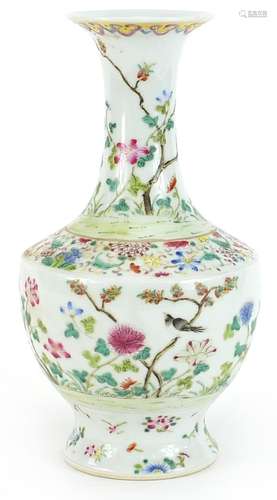 Chinese porcelain vase hand painted in the famille rose pale...