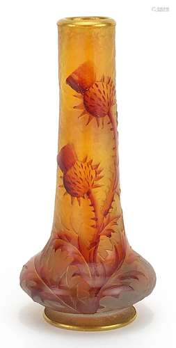 Daum Nancy, French cameo glass vase hand painted with thistl...