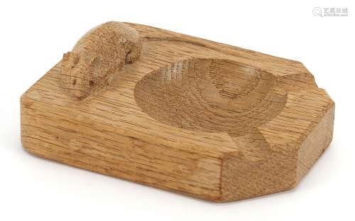 Robert Thompson Mouseman oak ashtray with carved signature m...