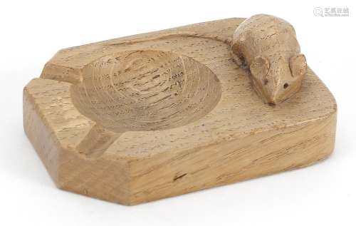 Robert Mouseman Thompson carved oak ashtray with signature m...