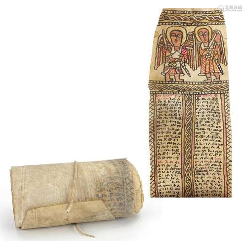 Ethiopian Tribal interest hand painted vellum healing scroll...