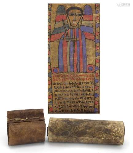 Ethiopian Tribal interest hand painted vellum healing scroll...