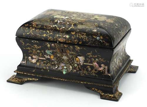 Victorian papier mache tea caddy with twin divisional interi...