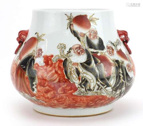 Large Chinese porcelain baluster vase with handles hand pain...