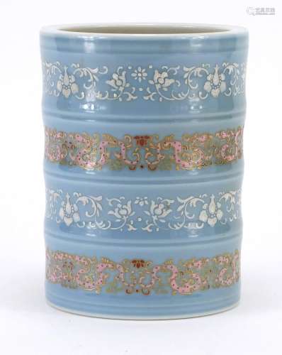 Chinese porcelain brush pot finely enamelled with bands of f...