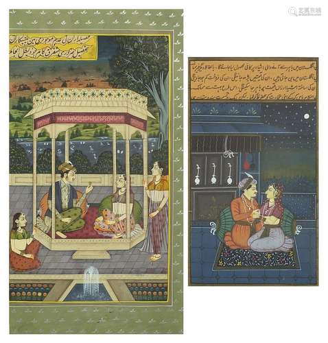 Seated figures with attendants, pair of Indian Mughal school...