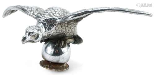 Vintage chrome plated Desmo eagle car mascot, 17.5cm wide