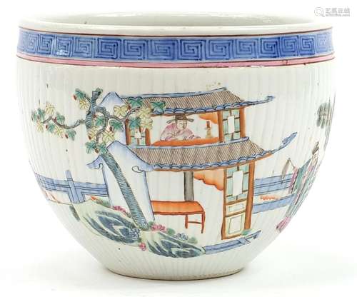 Chinese porcelain jardiniere hand painted in the famille ros...