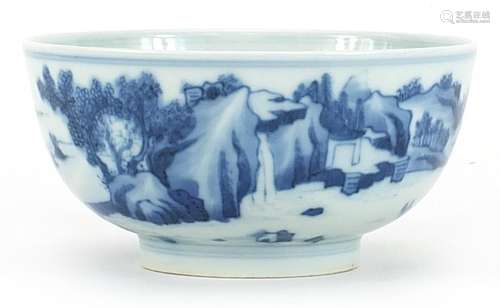 Chinese blue and white porcelain bowl hand painted with fish...