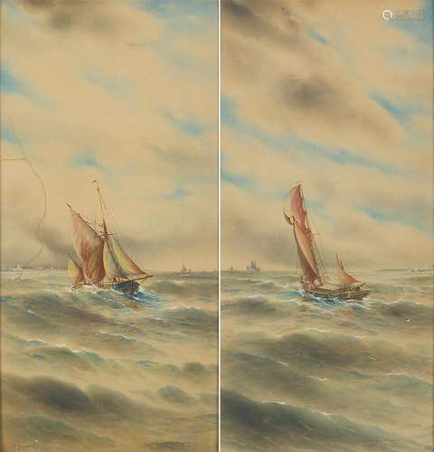 Garman Morris - Boats on water, pair of early 20th century h...