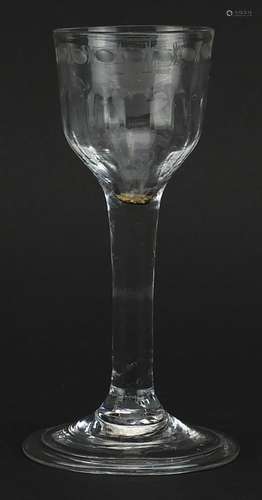 18th century wine glass with facetted bowl and folded foot, ...