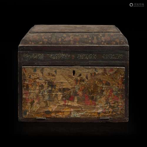 A Persian painted lacquer table chest 波斯漆器小箱 Qajar per...