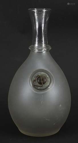 Victorian frosted and clear glass wine carafe with ice secti...