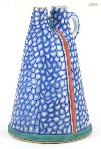 Turkish Kutahya pottery water flask, 23cm high