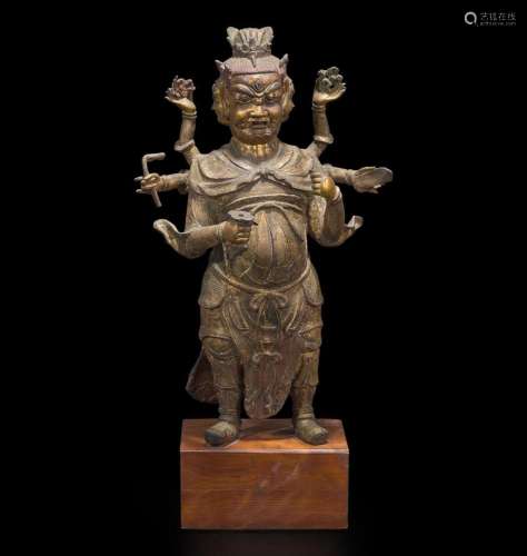A large Chinese gilt-lacquered bronze figure of Tianyou Yuan...