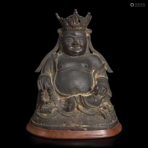 A Chinese bronze figure of crowned and seated Budai 布袋和尚...