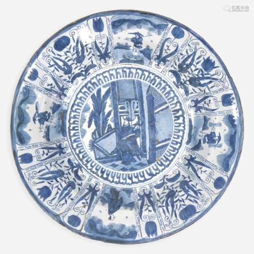 A large Chinese blue and white "Kraak" porcelain d...